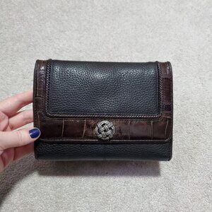 BRIGHTON Leather Nepal Organizer Pouch Bag Wallet Clutch Black Brown 7.5" x 5.5"